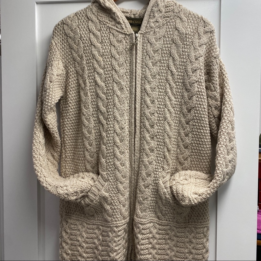 Made in Ireland, authentic merino wool hooded cardigan